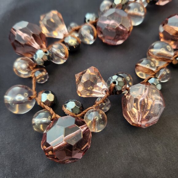 Vintage mark. by Avon Smokey Purple Lucite Faceted and Smooth Cluster Necklace - Picture 4 of 7